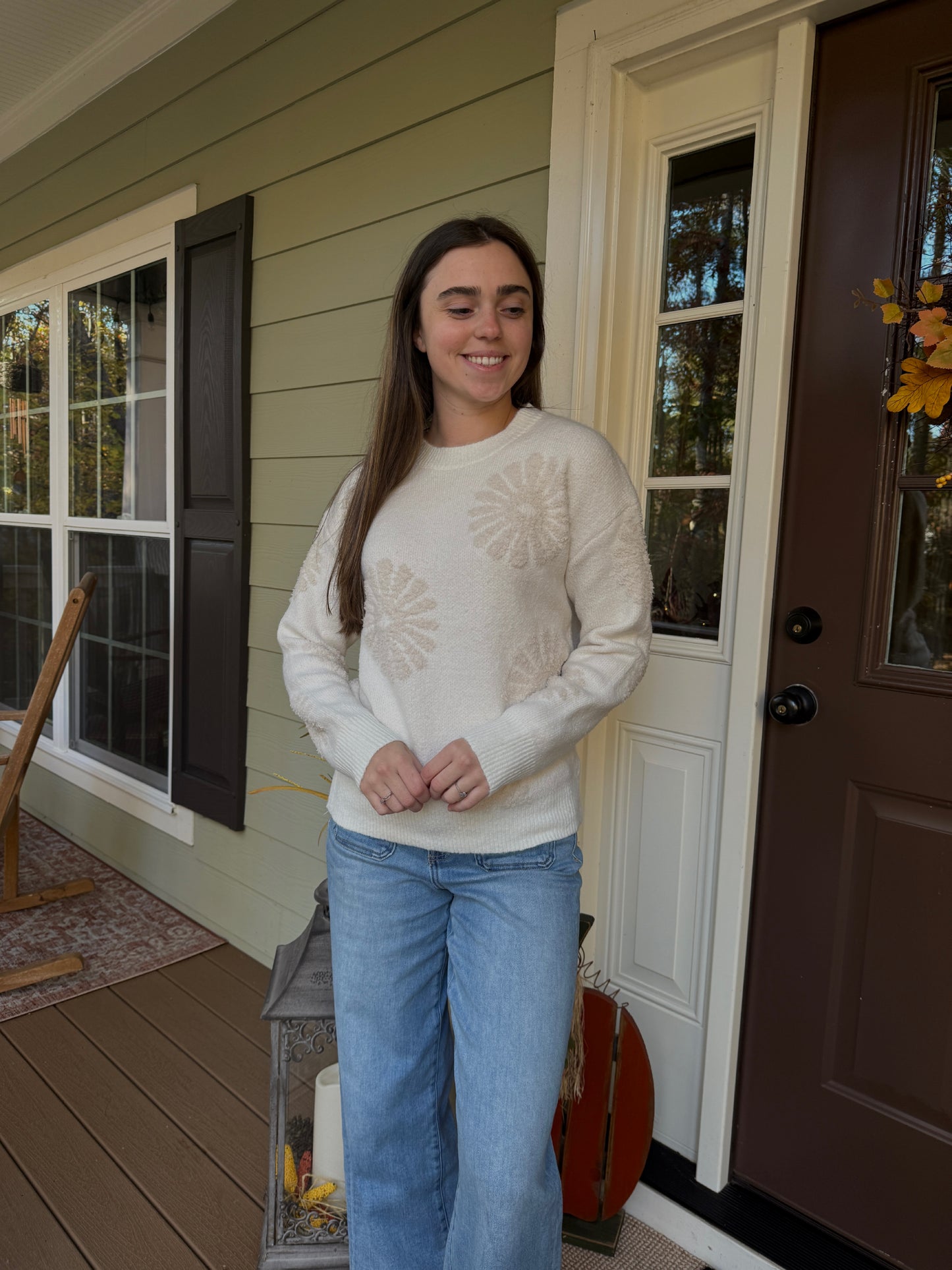 Floral Flocked Sweater