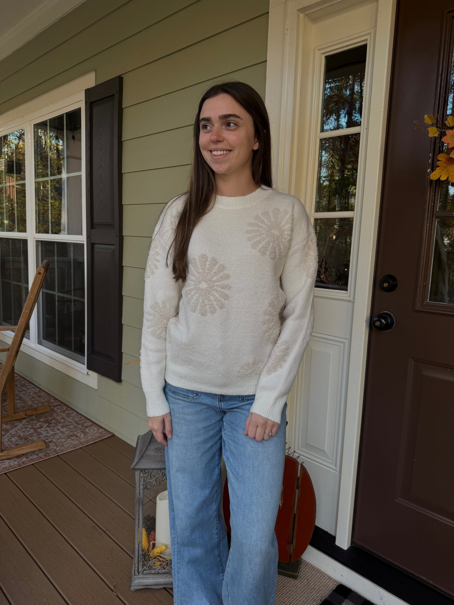 Floral Flocked Sweater